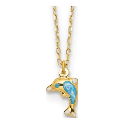 14K Yellow Gold Enameled Dolphin Necklace