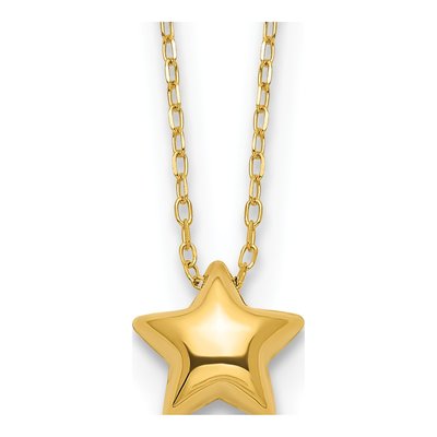 14K Yellow Gold Puffed Star Necklace