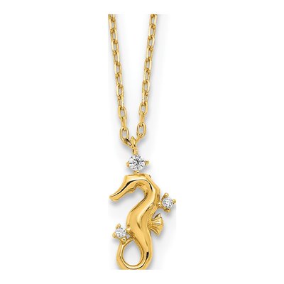 14K Yellow Gold CZ Seahorse Necklace