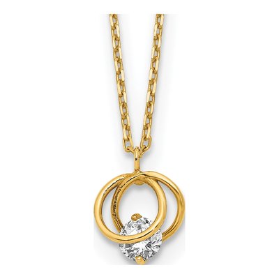 14K Yellow Gold CZ Double Circle Pendant Necklace