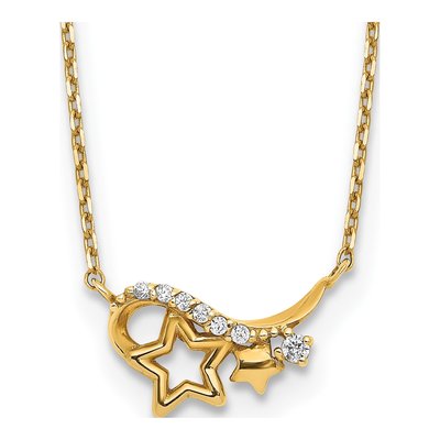14K Yellow Gold CZ Star Necklace