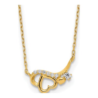 14K Yellow Gold CZ Heart Pendant Necklace