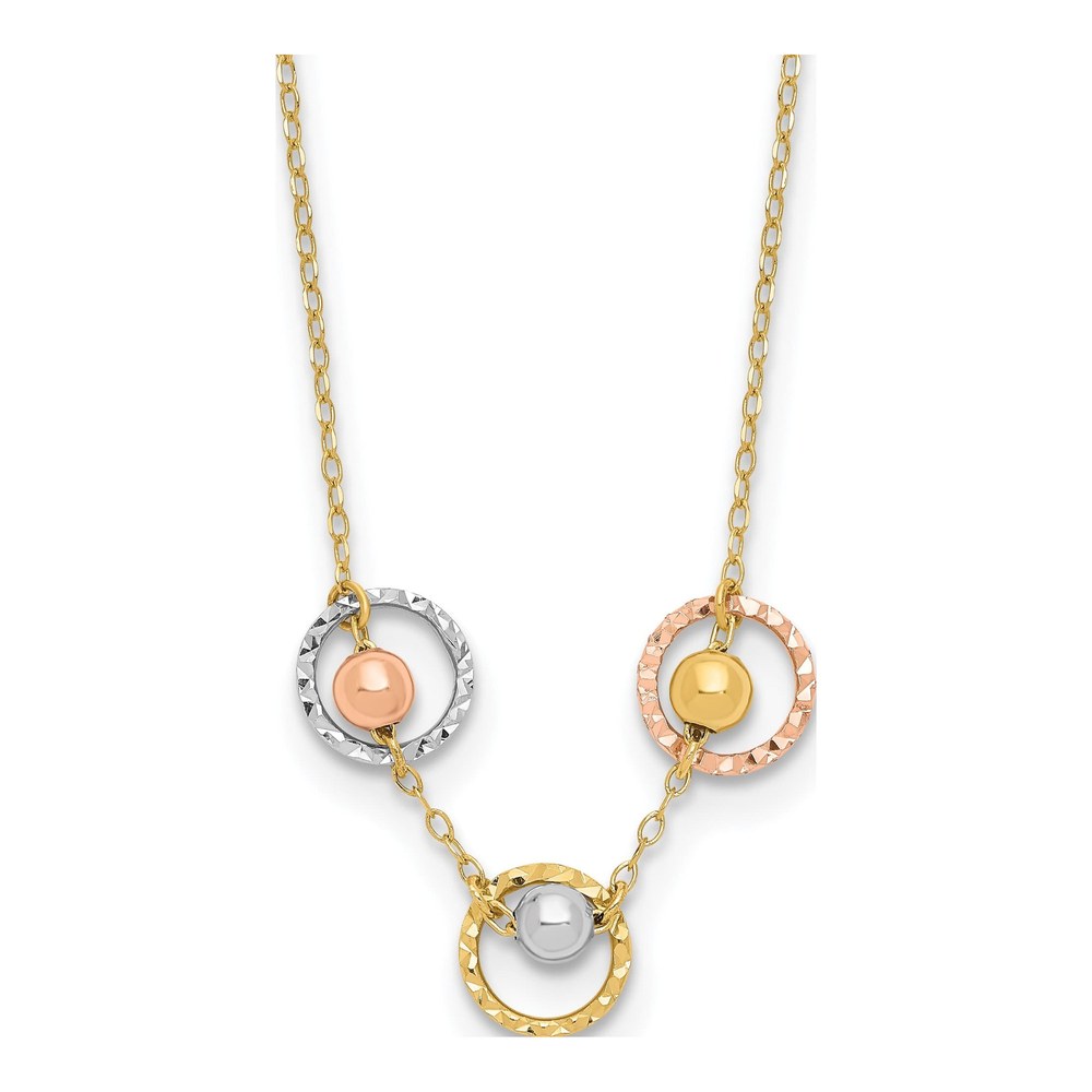 14K Tri-Color Gold Beaded Circles Necklace