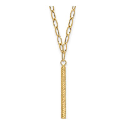 14K Yellow Gold Oval Link Bar Necklace
