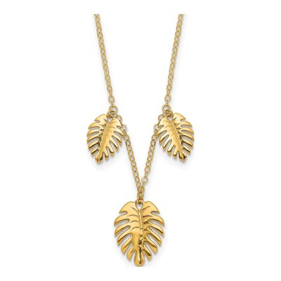 14K Yellow Gold Three Palm Leaves Necklace