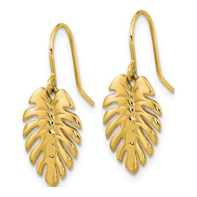 14K Yellow Gold Palm Leaf Dangle Earrings – view 3