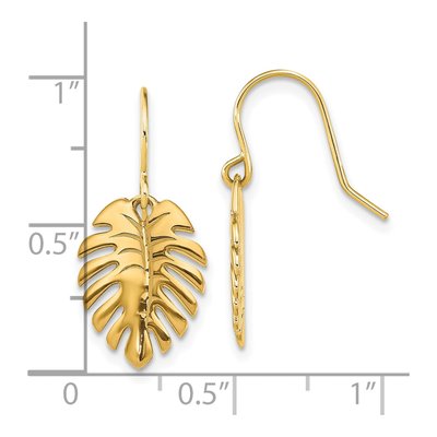 14K Yellow Gold Palm Leaf Dangle Earrings – view 5
