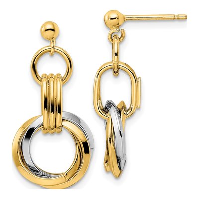 14K Two-Tone Gold Intertwined Circles Dangle Earrings