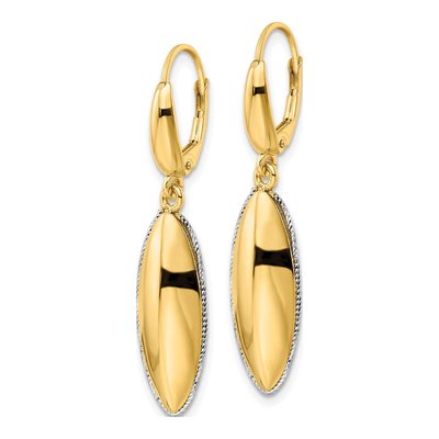 14K Two-Tone Gold Diamond-Cut Oval Leverback Earrings – view 3