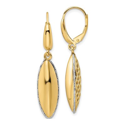 14K Two-Tone Gold Diamond-Cut Oval Leverback Earrings
