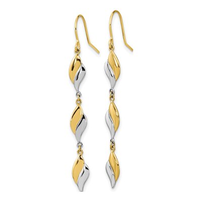 14K Two-Tone Gold Wavy Dangle Earrings – view 3