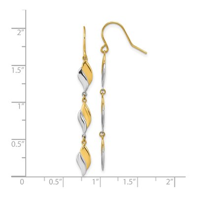 14K Two-Tone Gold Wavy Dangle Earrings – view 5