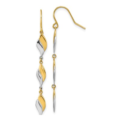 14K Two-Tone Gold Wavy Dangle Earrings