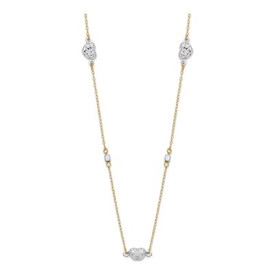 14K Two-Tone Gold Puffed Hearts Pendant Necklace
