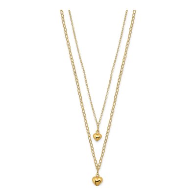 14K Yellow Gold Double Layer Puffed Heart Necklace – view 3