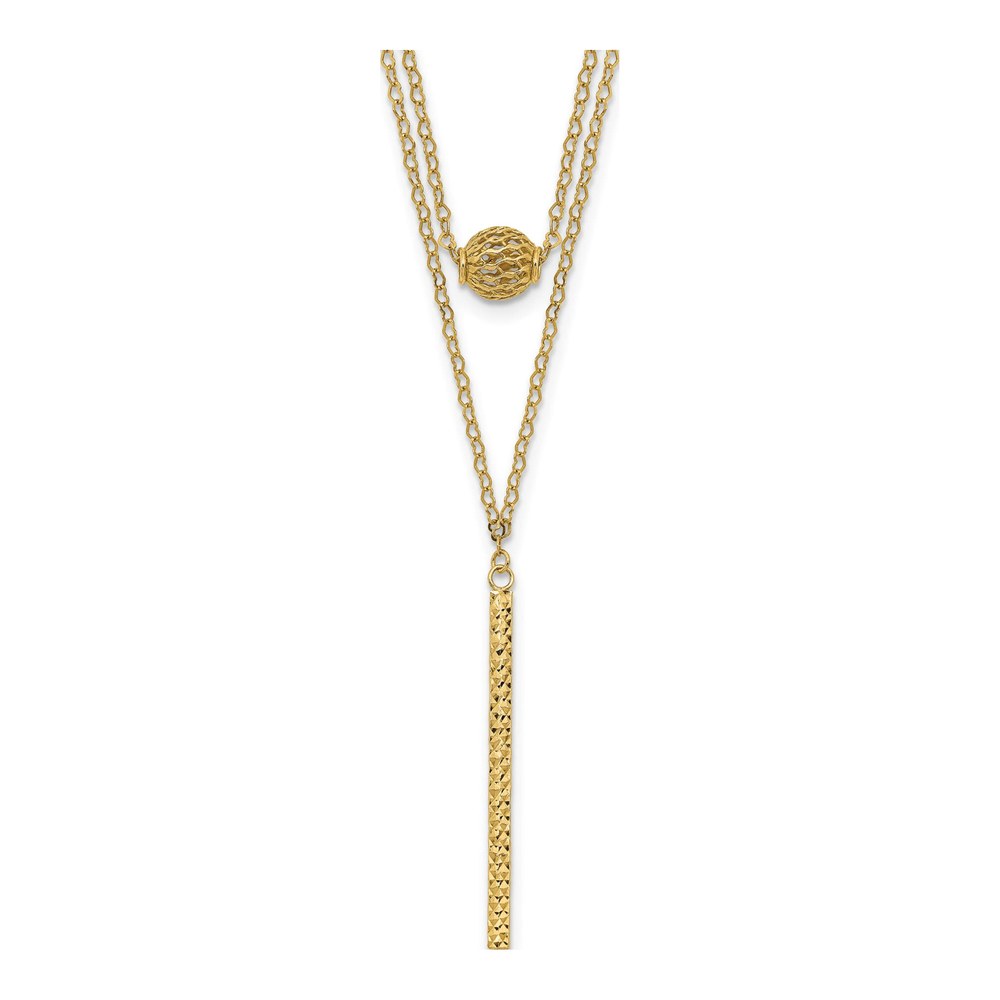 14K Yellow Gold Double Layer Filigree Bar Necklace
