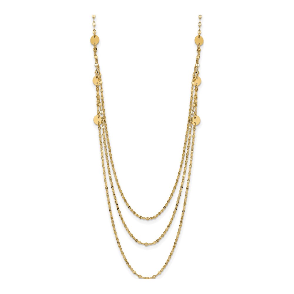 14K Yellow Gold Triple Layer Circles Necklace, 18"
