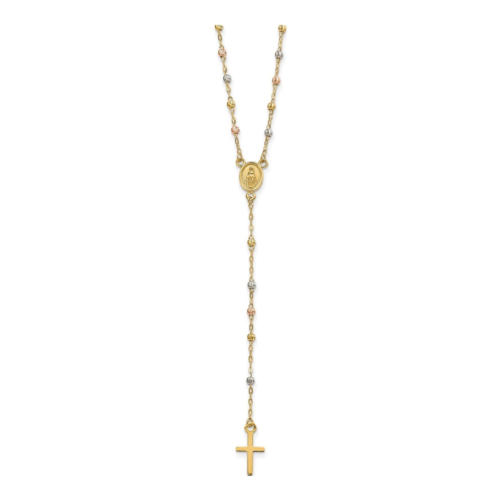 14K Tri-Color Gold Rosary Necklace