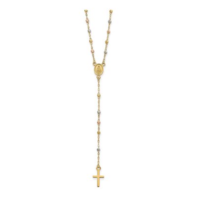 14K Tri-Color Gold Rosary Necklace
