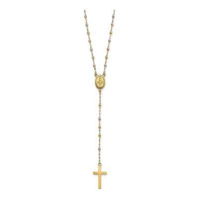14K Tri-Color Gold Rosary Necklace