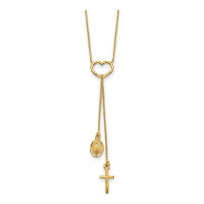 14K Yellow Gold Heart Cross Y-Necklace – view 3