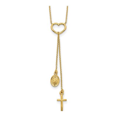 14K Yellow Gold Heart Cross Y-Necklace