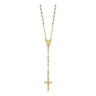 14K Tri-Color Gold Rosary Necklace