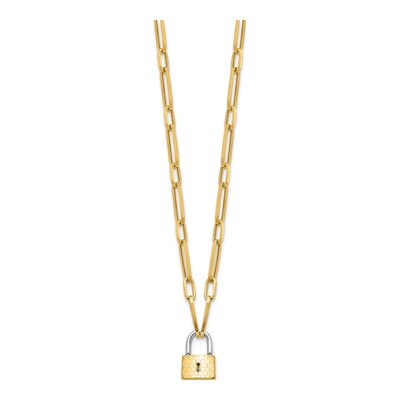 14K Two-Tone Gold 4mm Fancy Lock Cable Chain – view 3