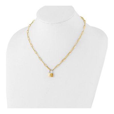 14K Two-Tone Gold 4mm Fancy Lock Cable Chain – view 4
