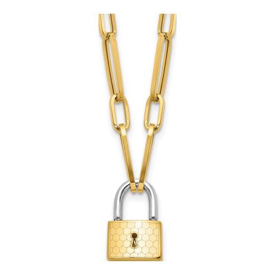 14K Two-Tone Gold 4mm Fancy Lock Cable Chain