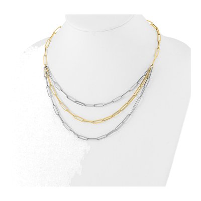 14K Two-Tone Gold 64mm Paperclip 3-Strand Bib Cable Chain – view 3
