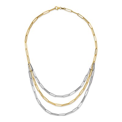 14K Two-Tone Gold 64mm Paperclip 3-Strand Bib Cable Chain – view 4
