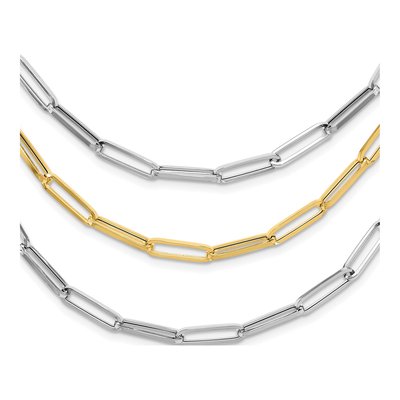14K Two-Tone Gold 64mm Paperclip 3-Strand Bib Cable Chain