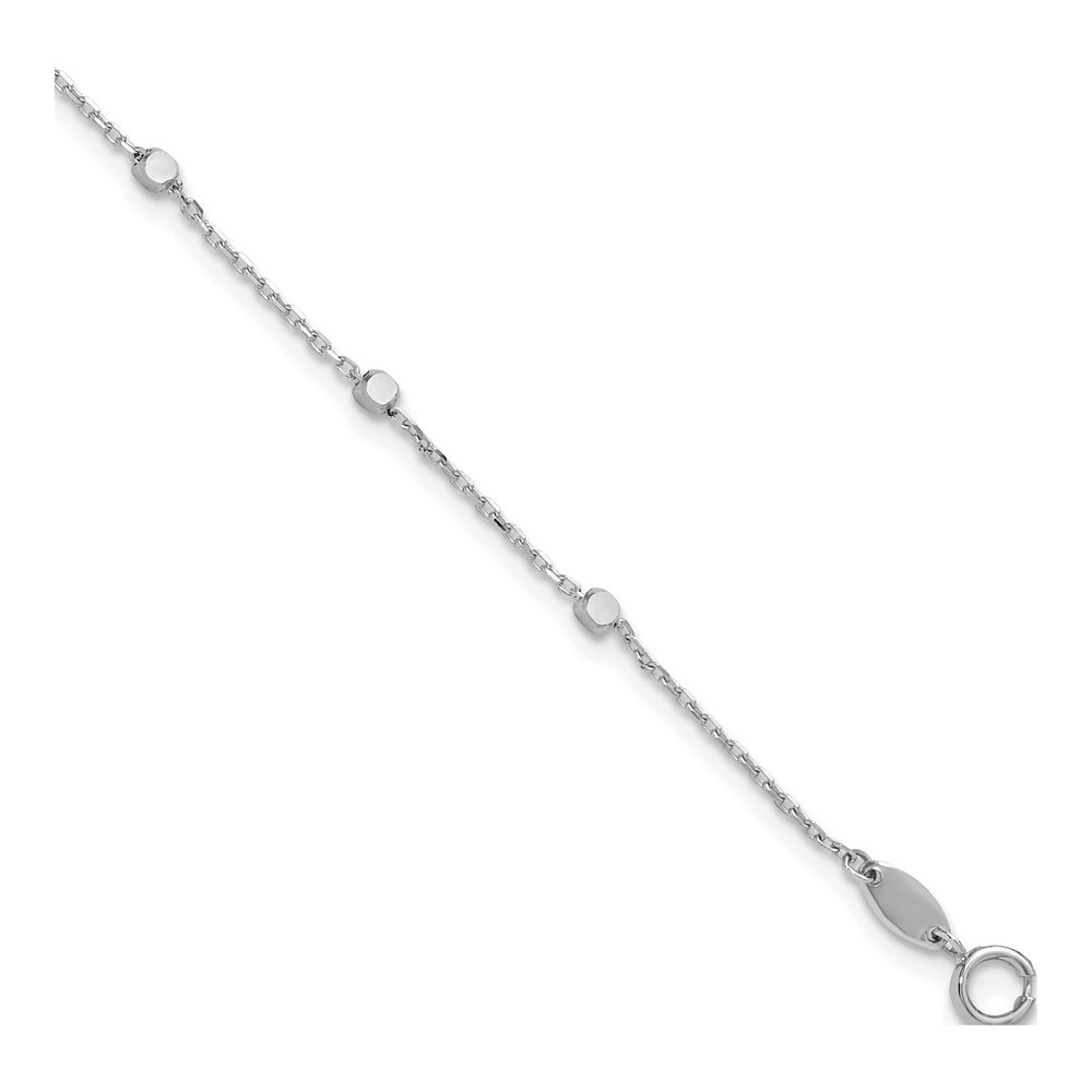 14K White Gold Rhodium-Plated Polished Cube Stations 7.75 Inch Bracelet with Spring Ring Clasp