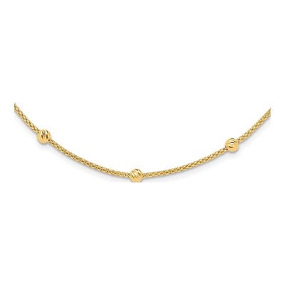14K Yellow Gold Beaded Mesh Necklace