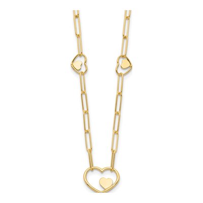14K Yellow Gold Paperclip Link Heart Necklace