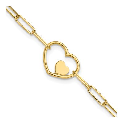 14K Yellow Gold 2.6mm Double Hearts Paperclip Chain Bracelet