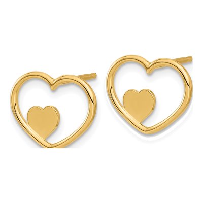 14K Yellow Gold Open Heart Stud Earrings – view 3