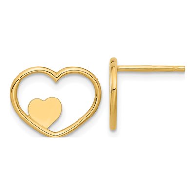 14K Yellow Gold Open Heart Stud Earrings
