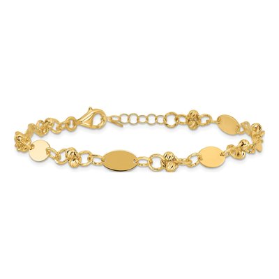 14K Yellow Gold 6mm Diamond-Cut Beaded Fancy Plus Link Chain Bracelet – view 4