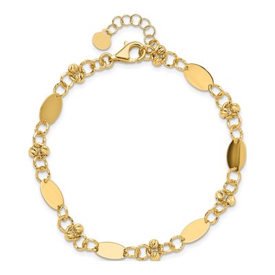 14K Yellow Gold 6mm Diamond-Cut Beaded Fancy Plus Link Chain Bracelet – view 5