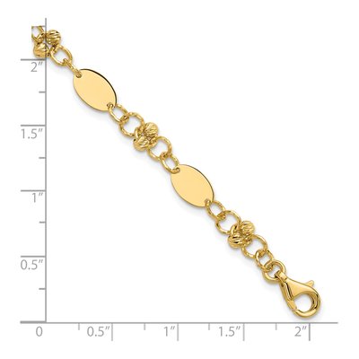 14K Yellow Gold 6mm Diamond-Cut Beaded Fancy Plus Link Chain Bracelet – view 6