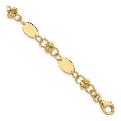 14K Yellow Gold 6mm Diamond-Cut Beaded Fancy Plus Link Chain Bracelet