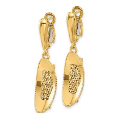 14K Yellow Gold Textured Omega Back Dangle Earrings – view 3