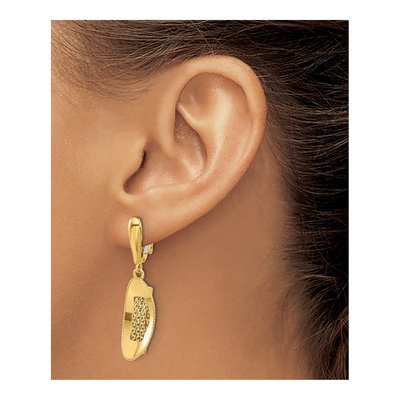 14K Yellow Gold Textured Omega Back Dangle Earrings – view 4
