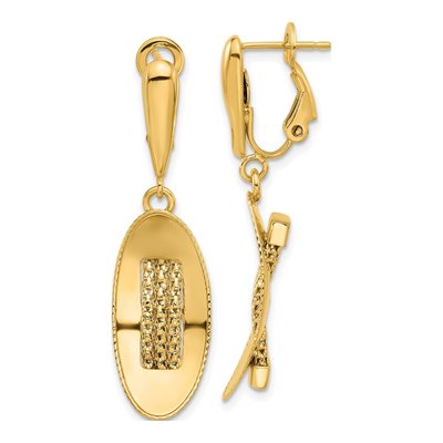 14K Yellow Gold Textured Omega Back Dangle Earrings