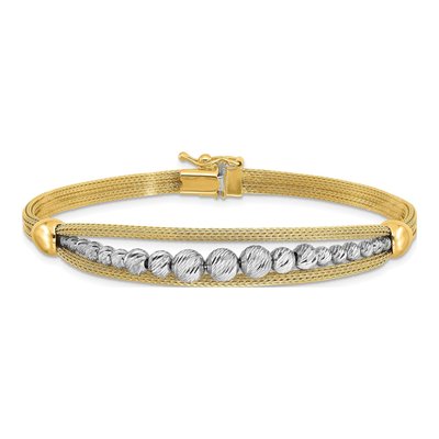 14K Two-Tone Gold 8.4mm Diamond-Cut Beaded Fancy Mesh Chain Bracelet – view 4