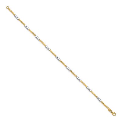 14K Two-Tone Gold 2.3mm Diamond-Cut Beaded Round Square Wheat Chain Bracelet – view 3