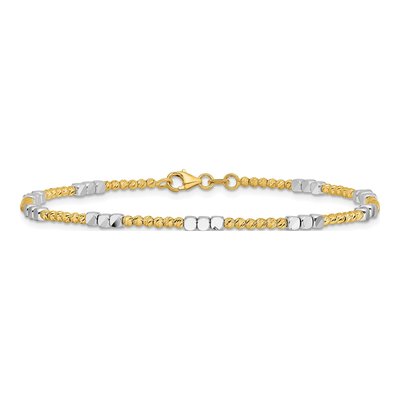14K Two-Tone Gold 2.3mm Diamond-Cut Beaded Round Square Wheat Chain Bracelet – view 4