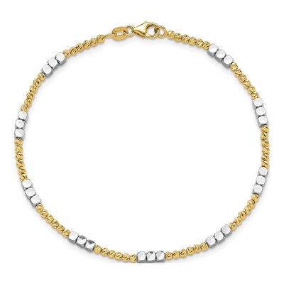 14K Two-Tone Gold 2.3mm Diamond-Cut Beaded Round Square Wheat Chain Bracelet – view 5